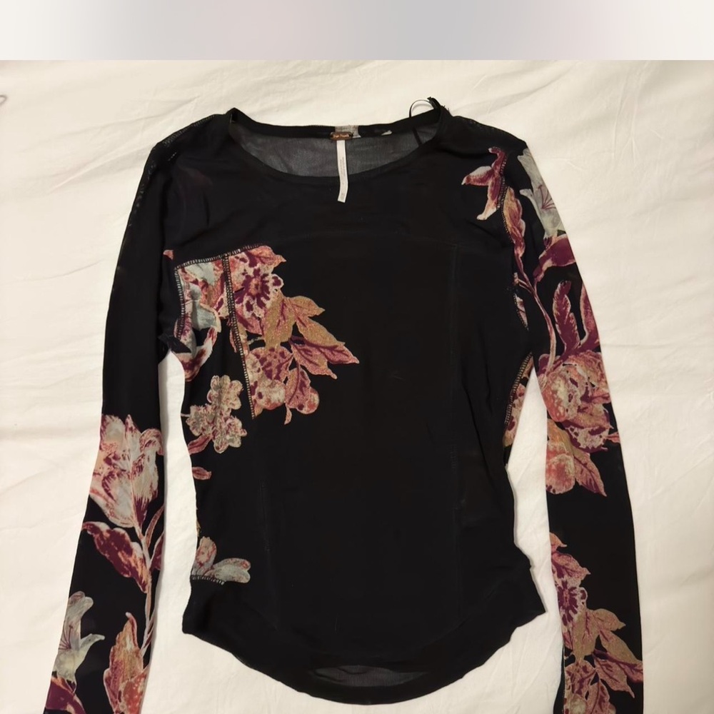 Free People Floral Long Sleeve Mesh Top